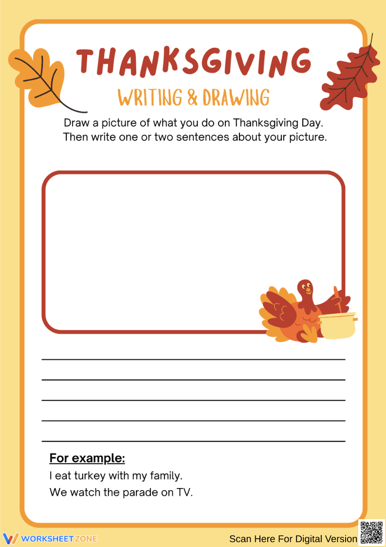 Thanksgiving Writing and Drawing Worksheet - Page 1