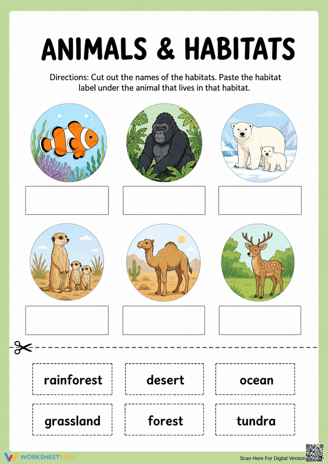 Essential Animal Habitats Cut and Paste | Grade 3 - Page 1