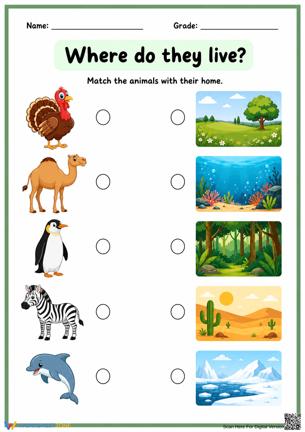 Grade 2 Animal Habitats — Printable No-Prep Worksheet - Page 1