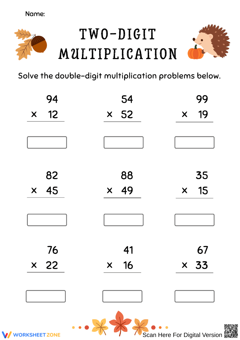 Thanksgiving Math Worksheet – Two-Digit Multiplication - Page 1