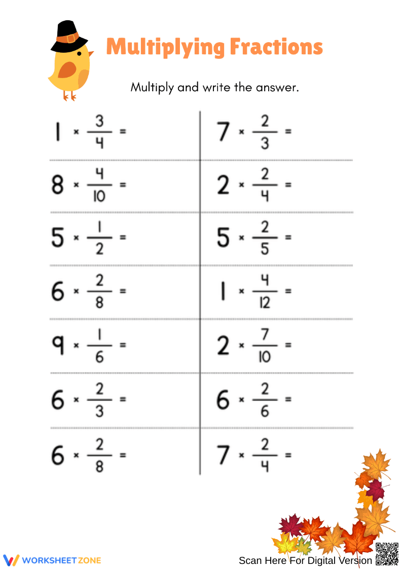 Thanksgiving Math: Multiplying Fractions Practice - Page 1