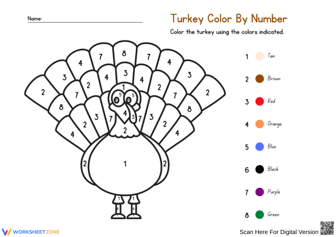 Thanksgiving Turkey Color by Number Activity for Kids - Page 1
