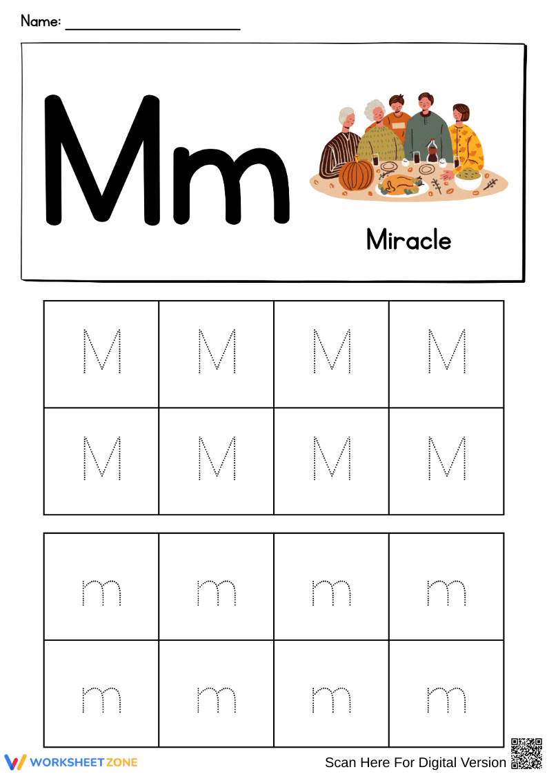 Letter M Tracing Worksheet – M is for Miracle - Page 1