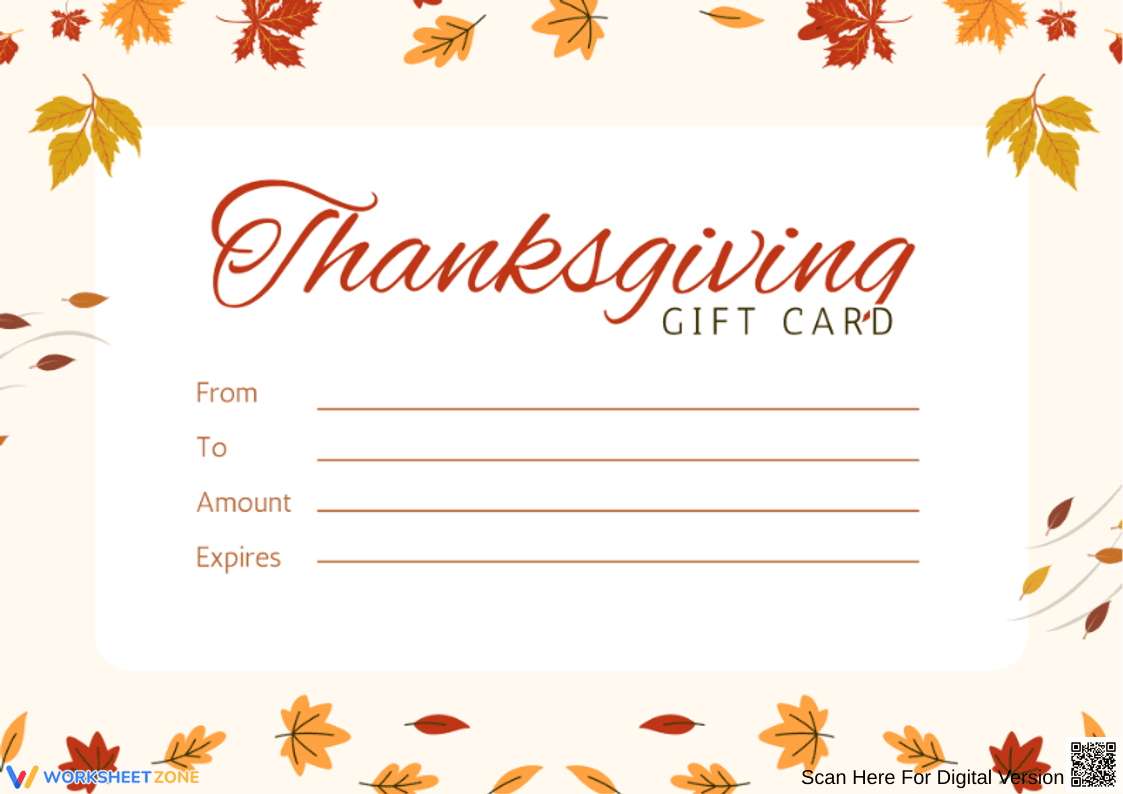 Printable Thanksgiving Gift Card Template - Page 1