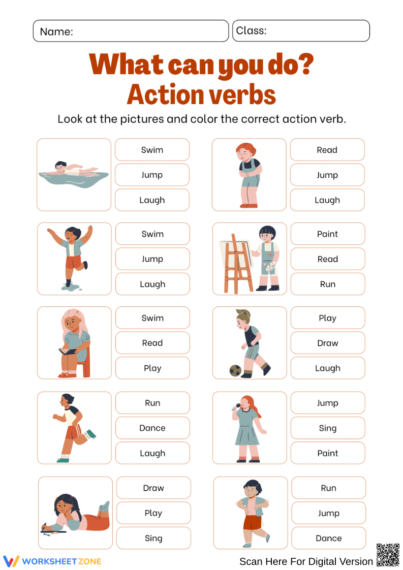 What Can You Do? – Action Verbs Coloring Worksheet - Page 1