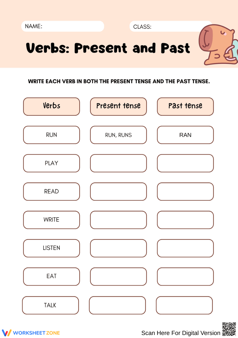 Verbs: Present and Past Tense Worksheet - Page 1