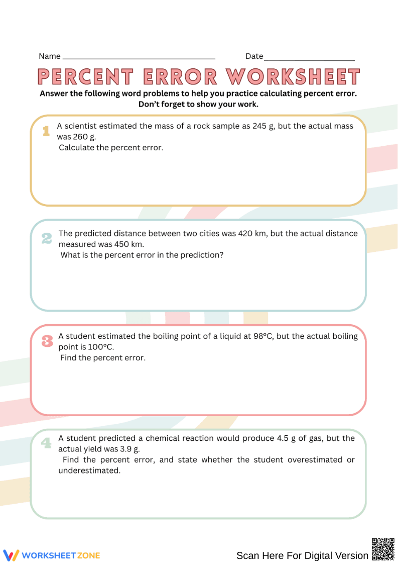 Percent Error Worksheet - Page 1