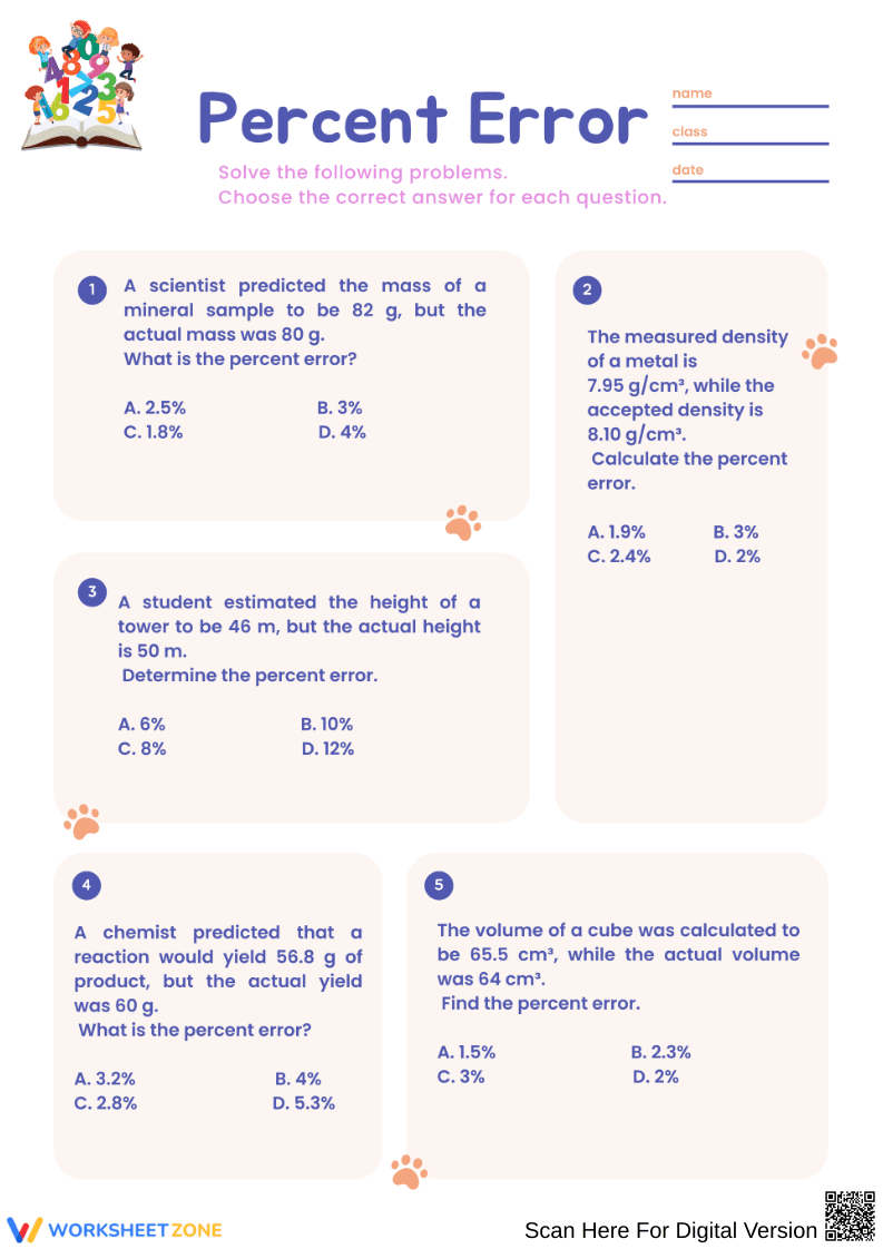 Percent Error Multiple-Choice Worksheet - Page 1