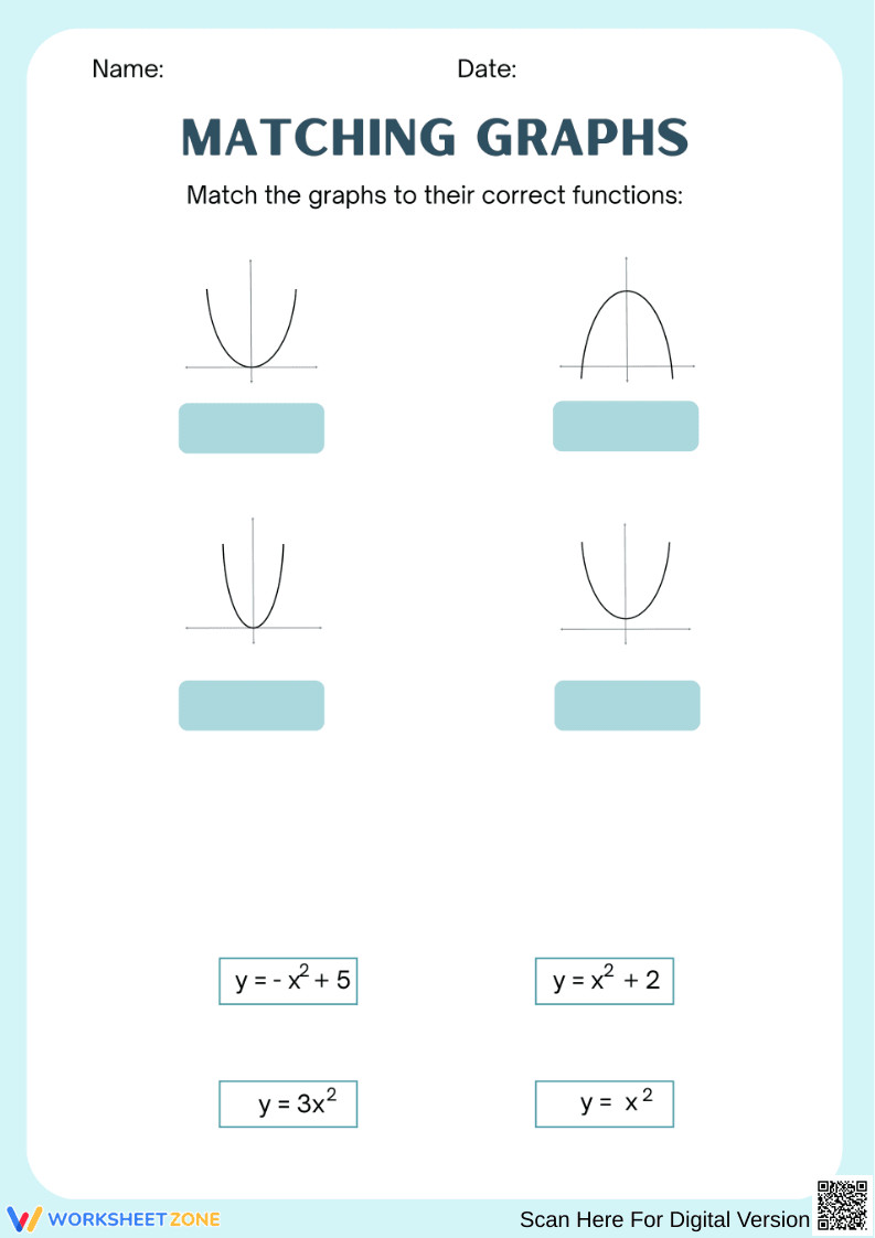 Matching Quadratic Graphs Worksheet - Page 1