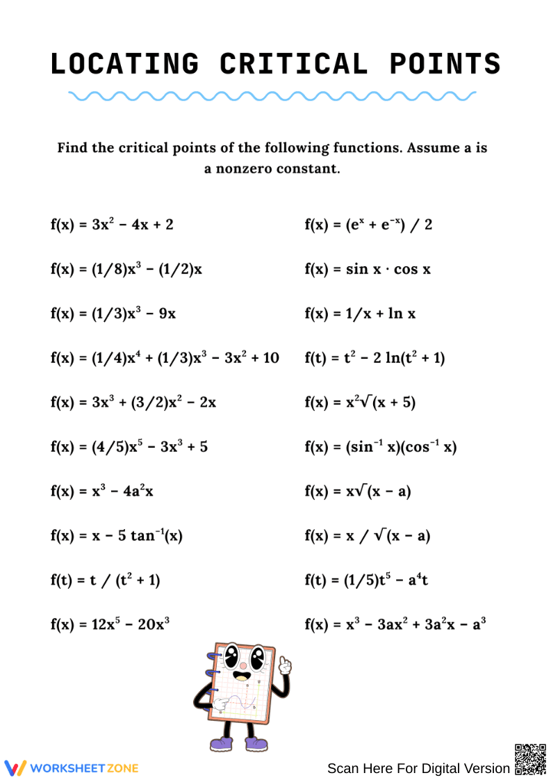 Critical Points Practice Worksheet – Derivatives and Extrema - Page 1