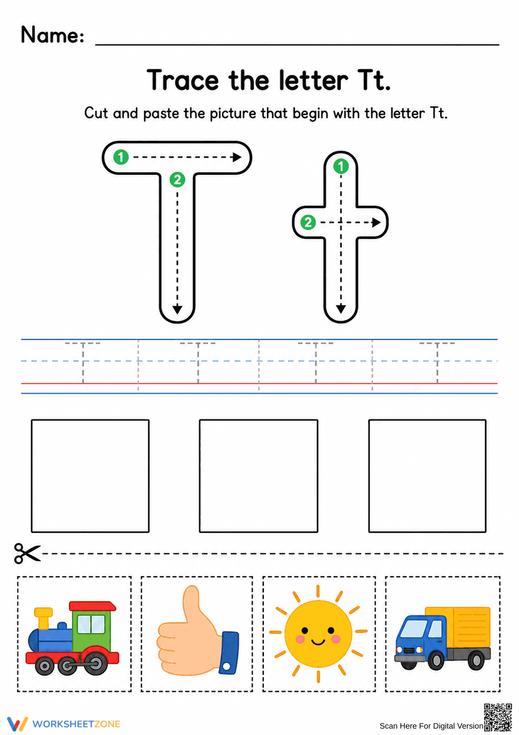 Letter T Cut and Paste Activity – Trace, Match & Learn - Page 1