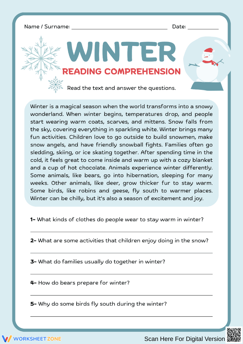 The Snowy Day Worksheets – Fun Winter Learning Activities - Page 1