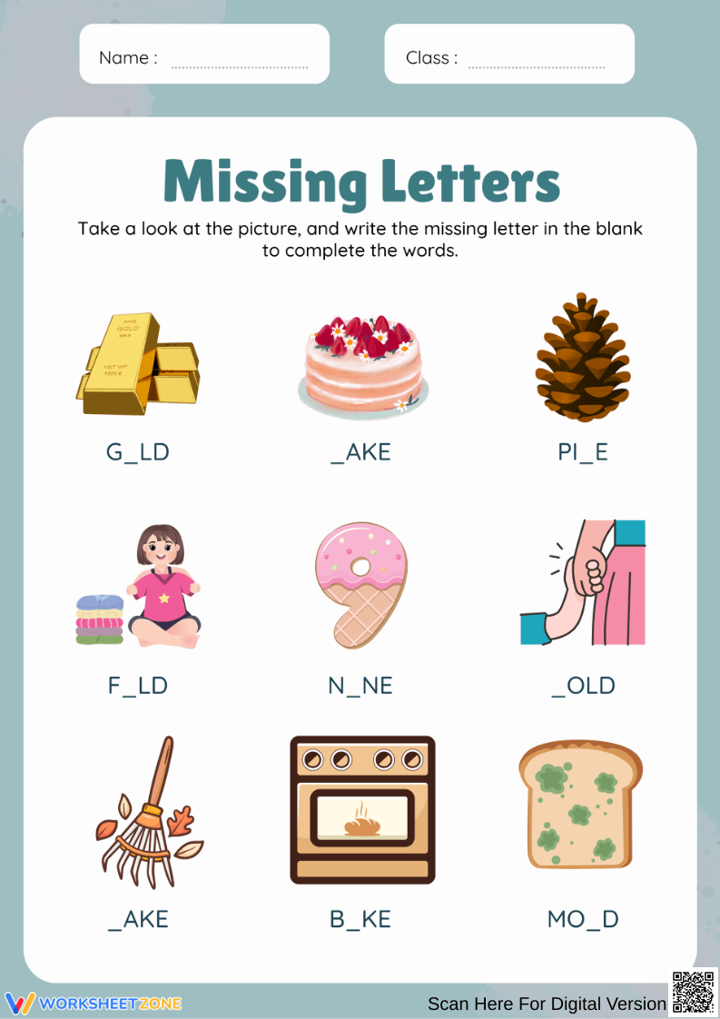 Missing Letters Word Completion Worksheet - Page 1