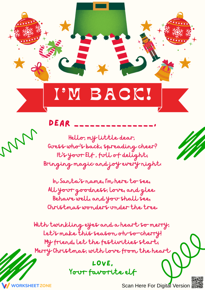 I’m Back! – Printable Elf Arrival Letter for Kids - Page 1