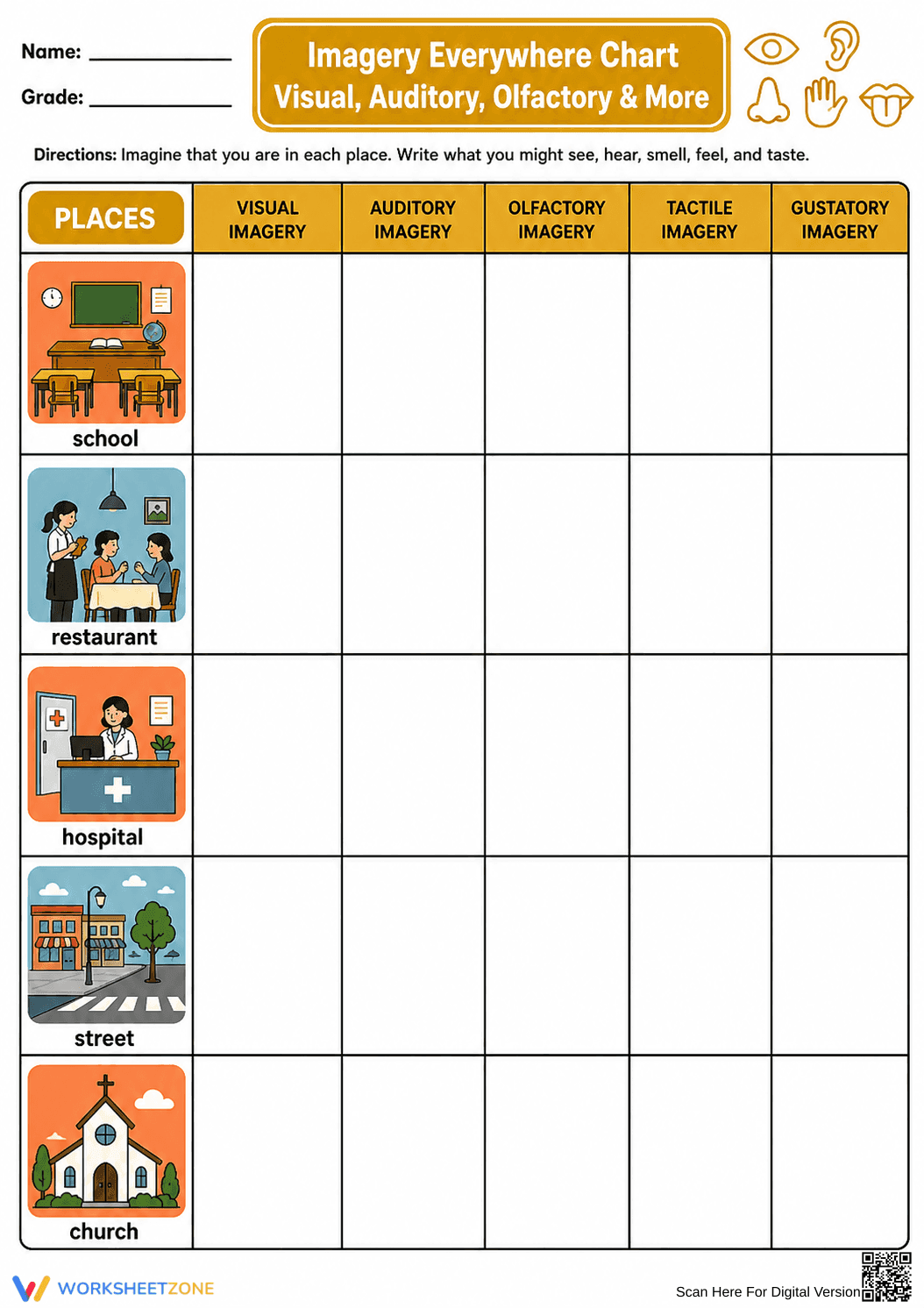 Essential Sensory Imagery Chart | Grades 5-7 ELA - Page 1