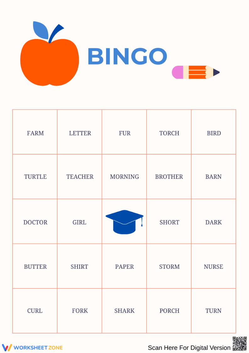 R-Controlled Vowel Bingo Back To School Worksheet - Page 1