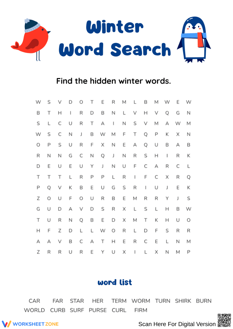 Winter Word Search Worksheet - Page 1