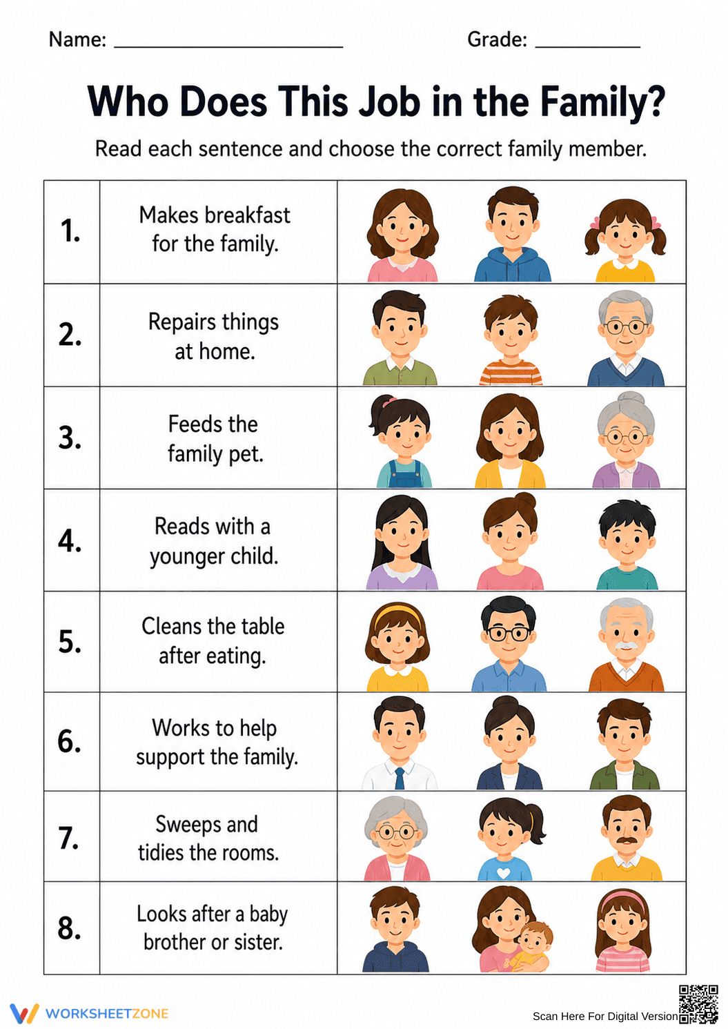 Family Roles Worksheet | Grade 1 Essential Printable - Page 1