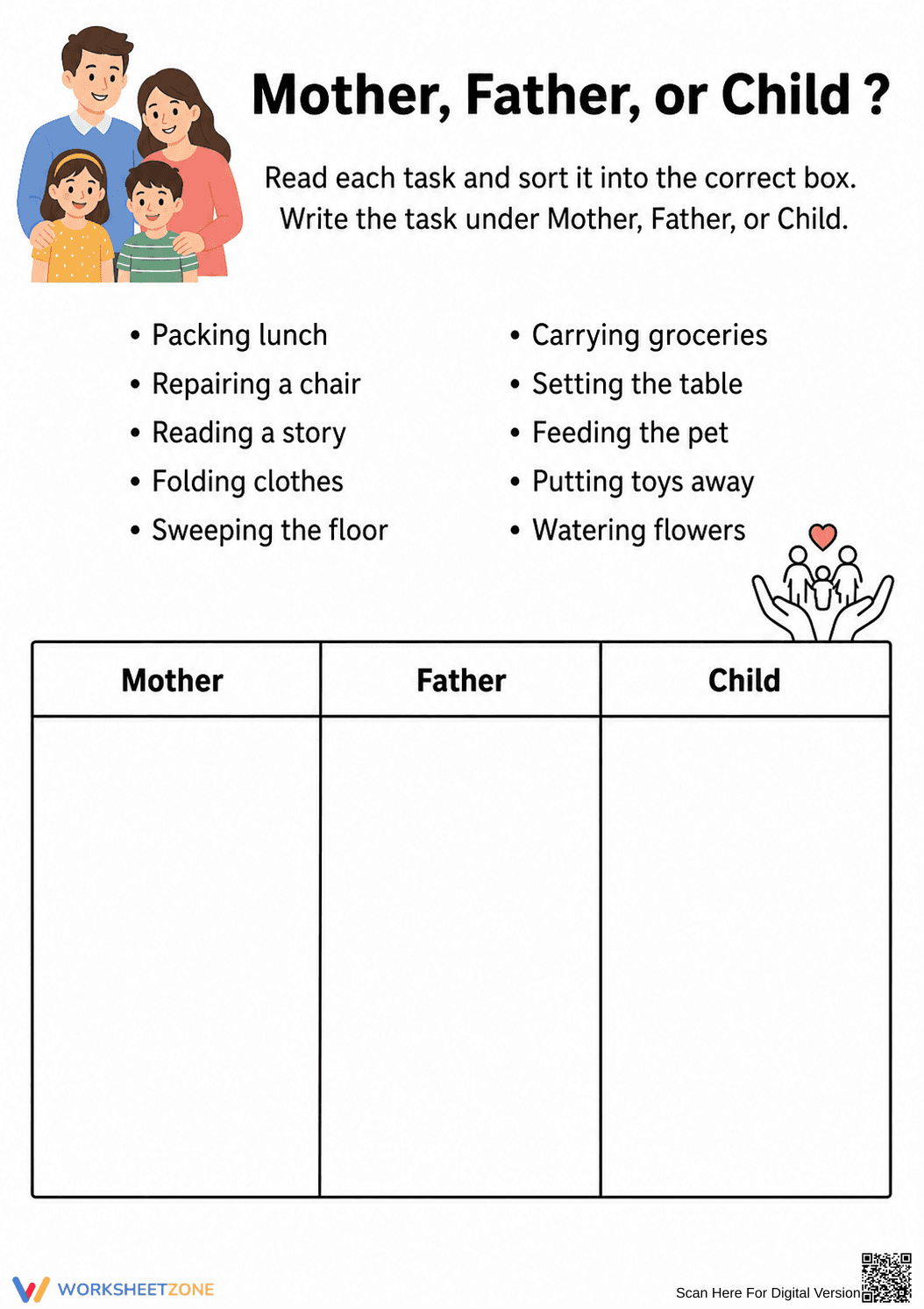 Family Roles Worksheet | Grade 1 Printable - Page 1