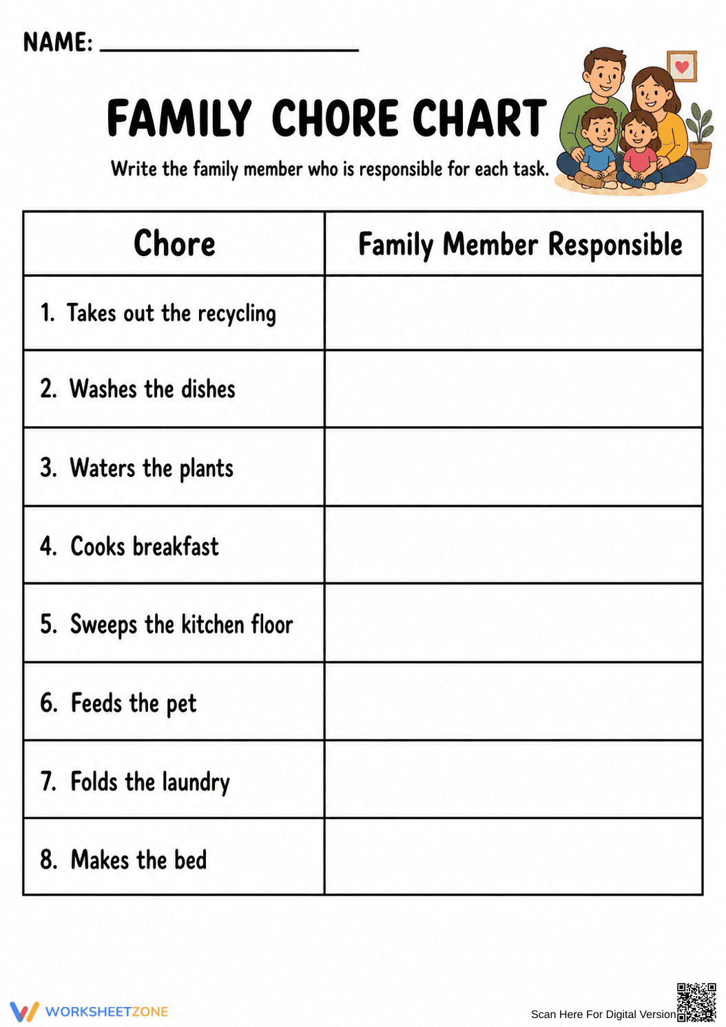 Family Chore Chart Worksheet | Grade 1-3 Essential - Page 1