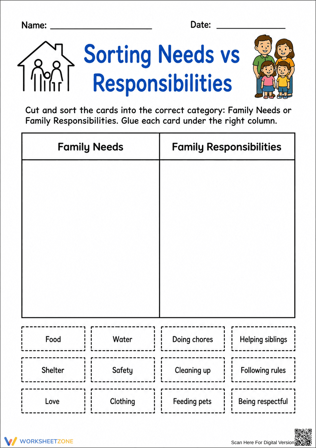 Grade 2 Family Roles — Printable No-Prep Worksheet - Page 1