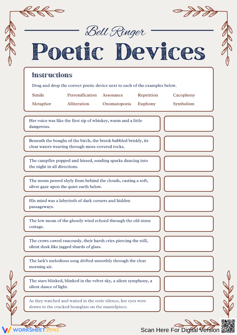 Poetic Devices Bell Ringer Worksheet - Page 1