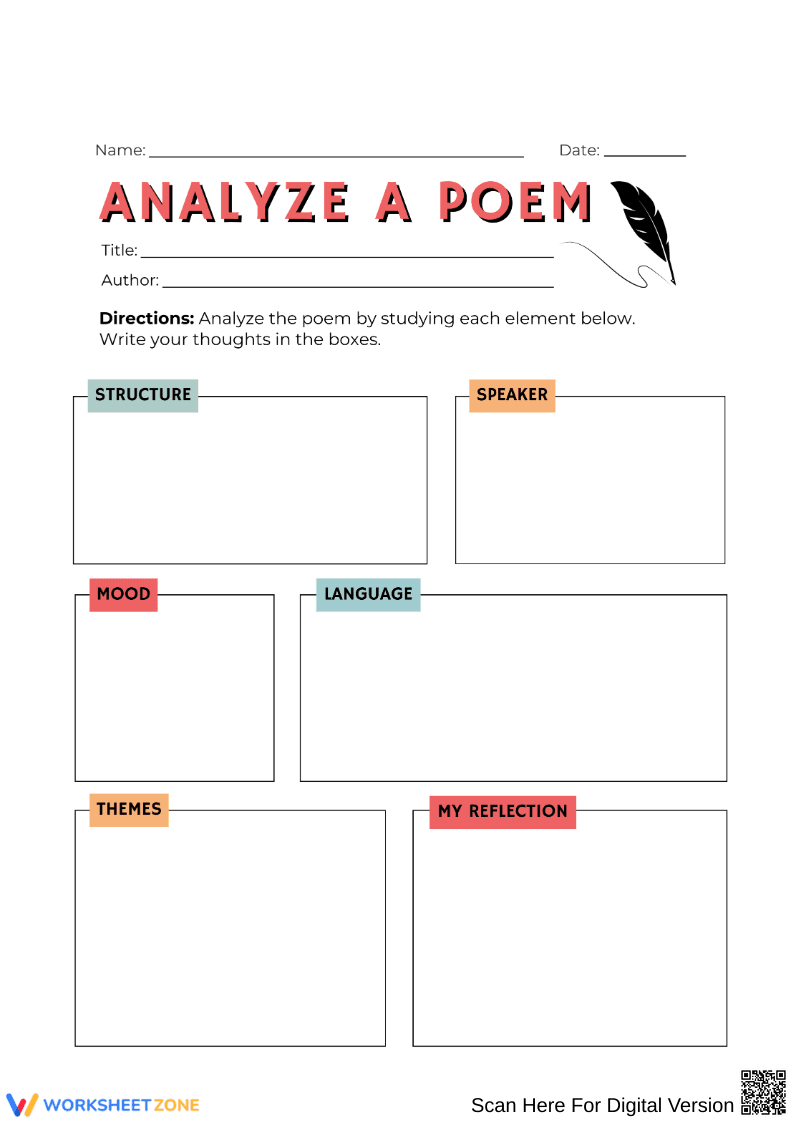 Analyze a Poem Graphic Organizer Worksheet - Page 1