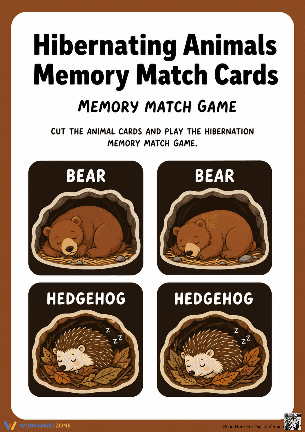 Hibernating Animals Memory Match Cards | Essential Science - Page 1