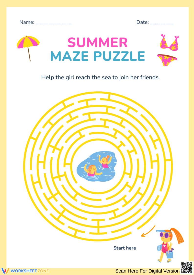 Summer Maze Puzzle Worksheet - Page 1
