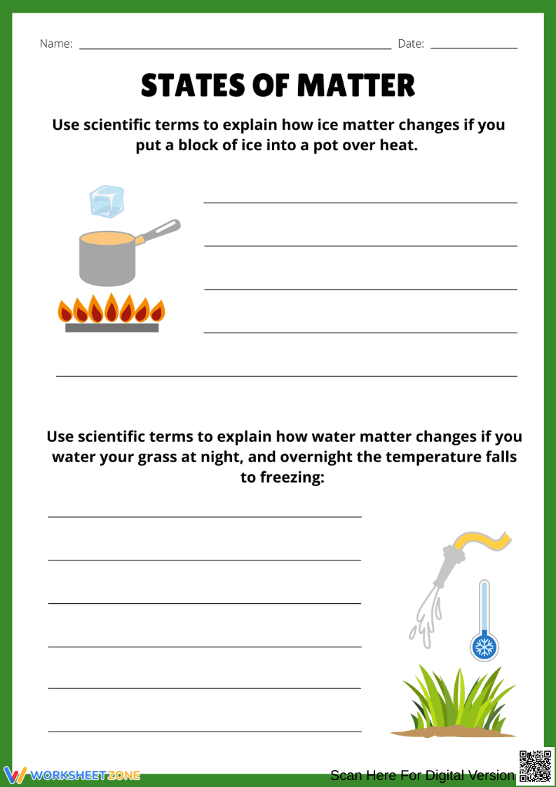 States of Matter Scientific Explanation Worksheet - Page 1