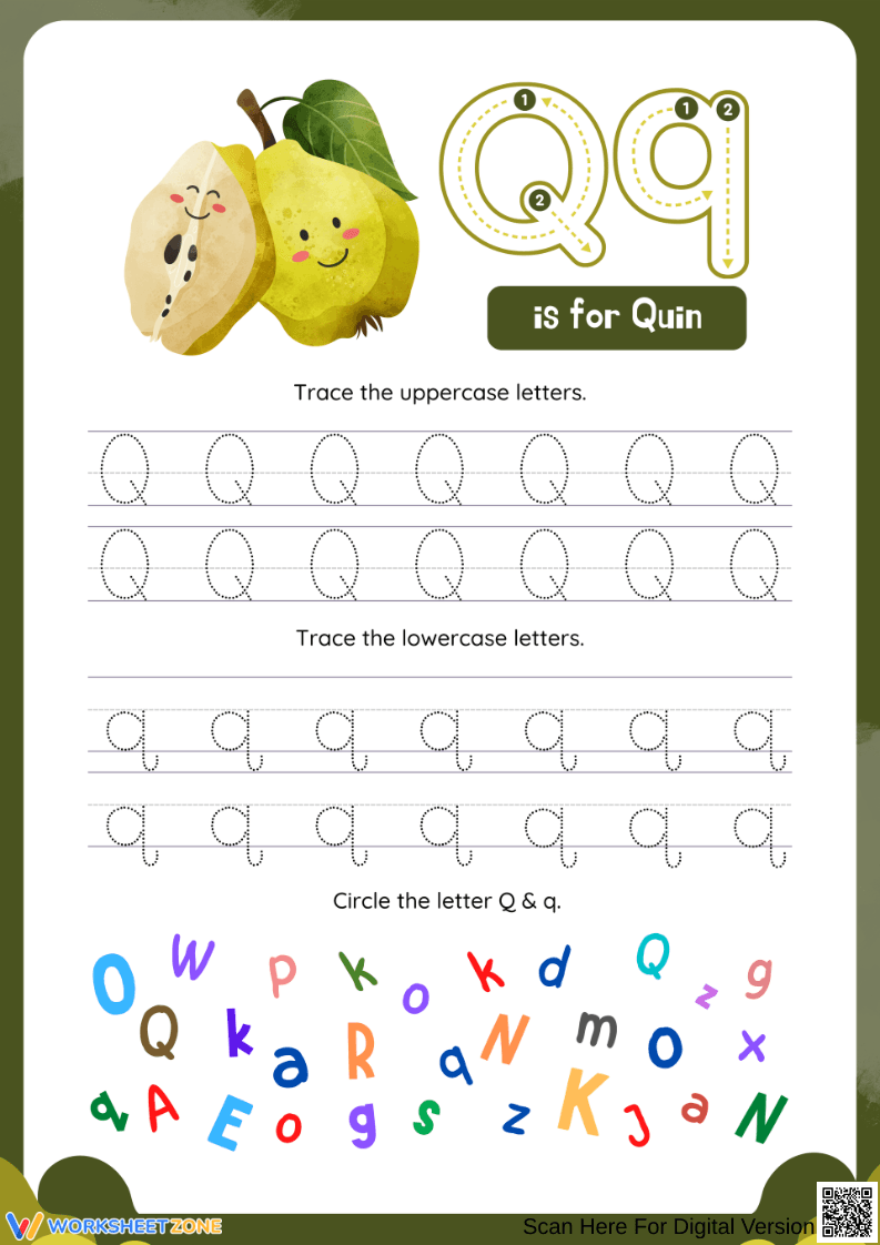 Letter Q Tracing Worksheet – Q is for Quin - Page 1