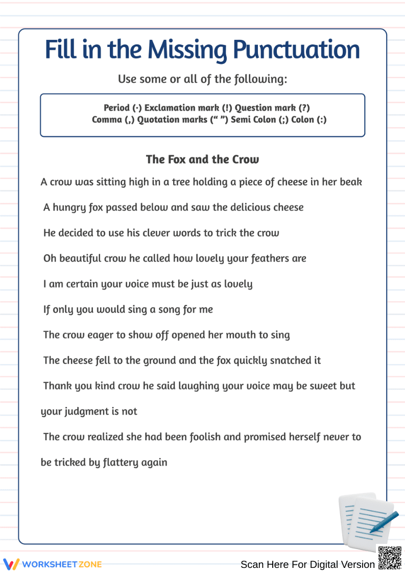 Fill in the Missing Punctuation – The Fox and the Crow - Page 1