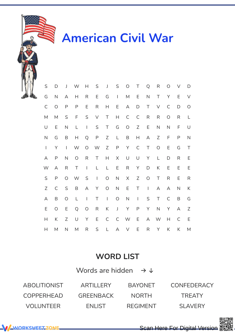 American Civil War Word Search Puzzle - Page 1