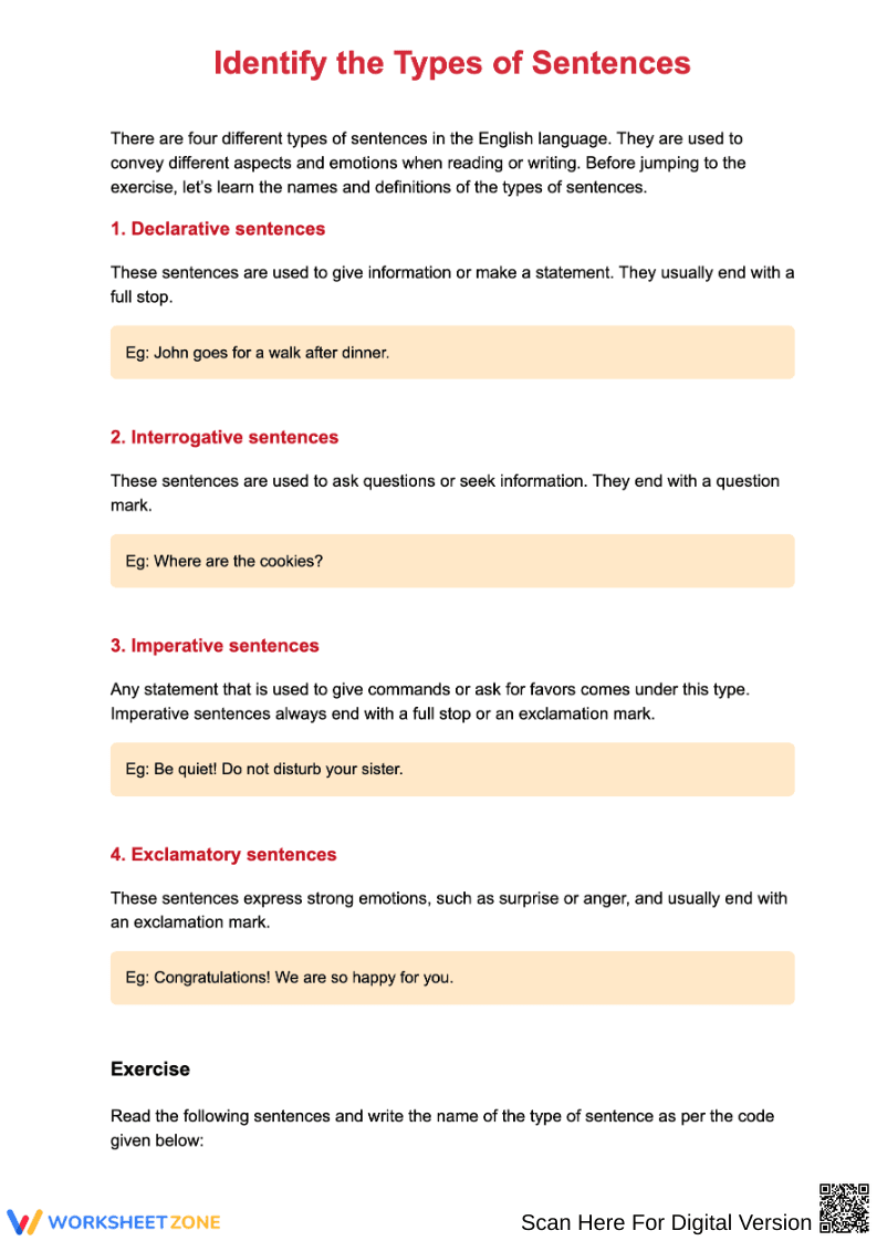 Identify the Types of Sentences – Declarative, Interrogative, Imperative & Exclamatory - Page 1