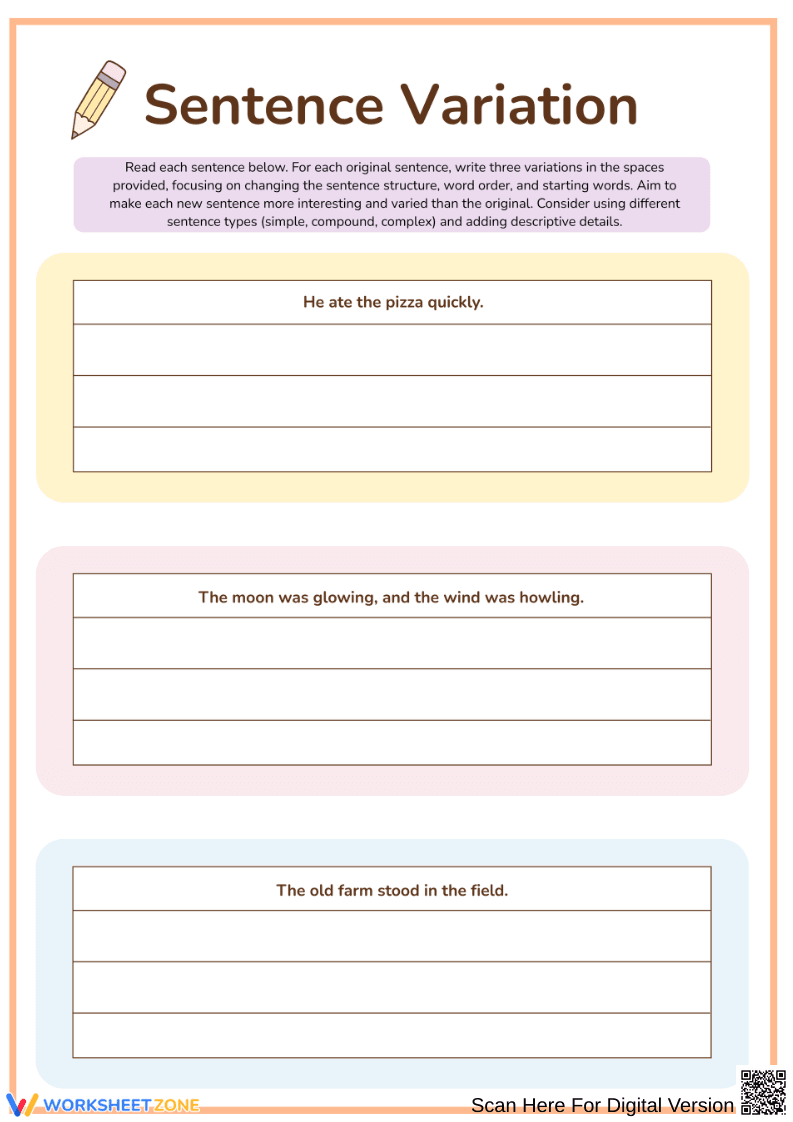Sentence Variation Practice – Rewrite Sentences in New Ways - Page 1