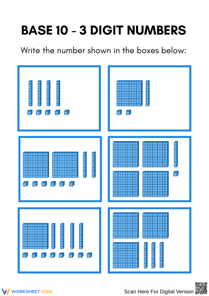 Base 10 – Write 3-Digit Numbers from Hundreds, Tens & Ones - Page 1