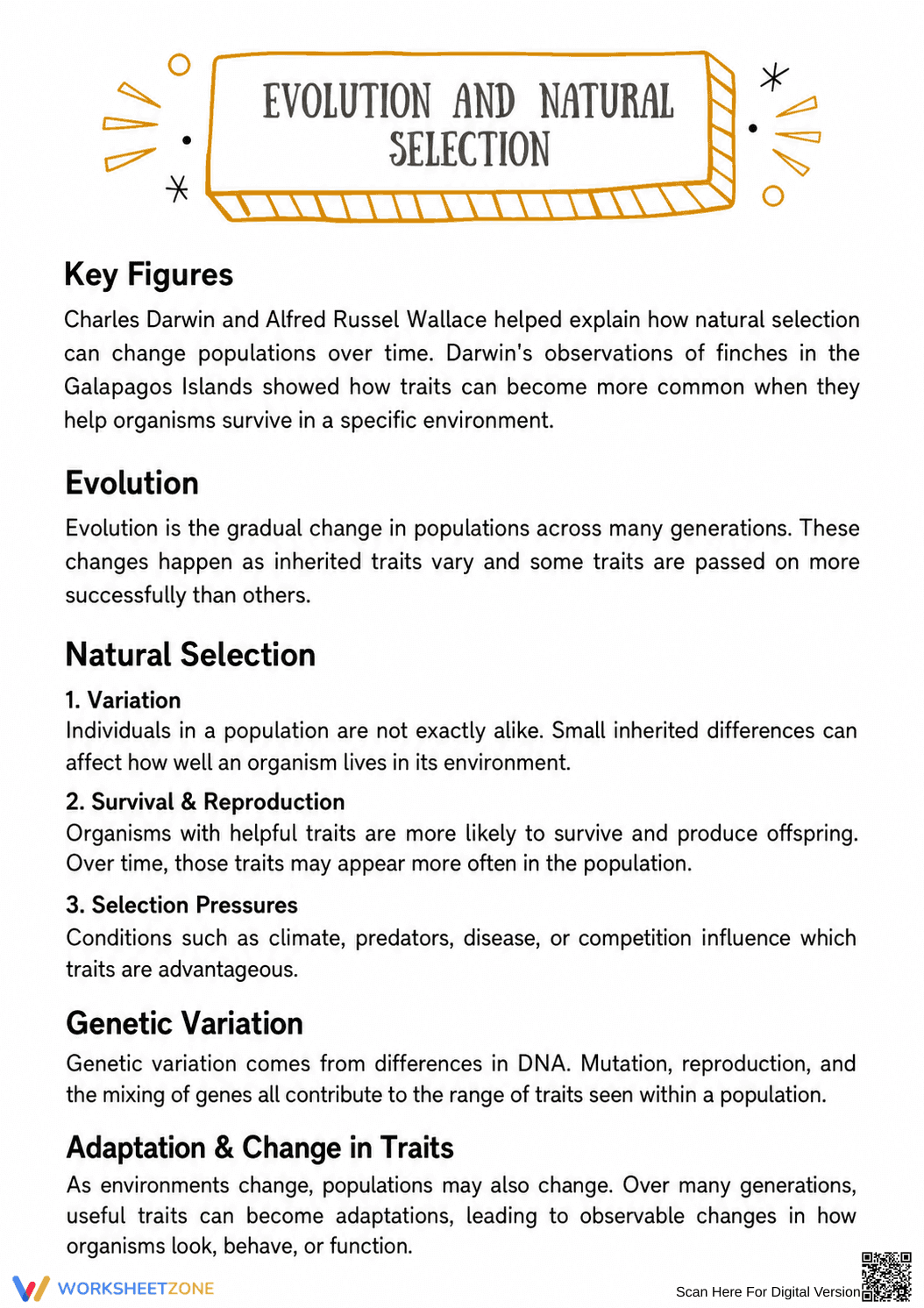 Evolution and Natural Selection — Essential Worksheet - Page 1
