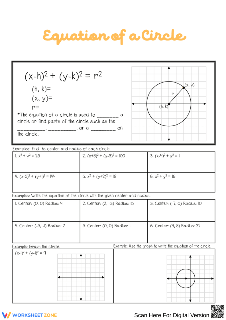Equation of a Circle Practice Worksheet - Page 1
