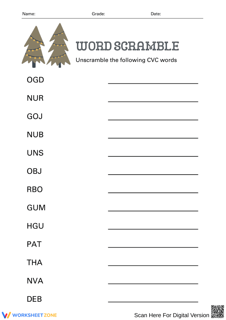 CVC Word Scramble Worksheet - Page 1