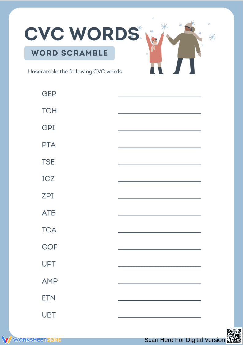 CVC Word Scramble Worksheet for Early Learners - Page 1