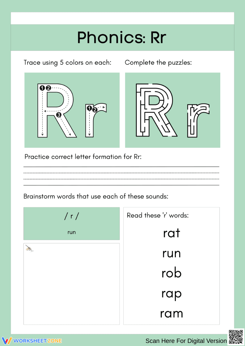 Phonics Worksheet: Letter Rr Activities - Page 1