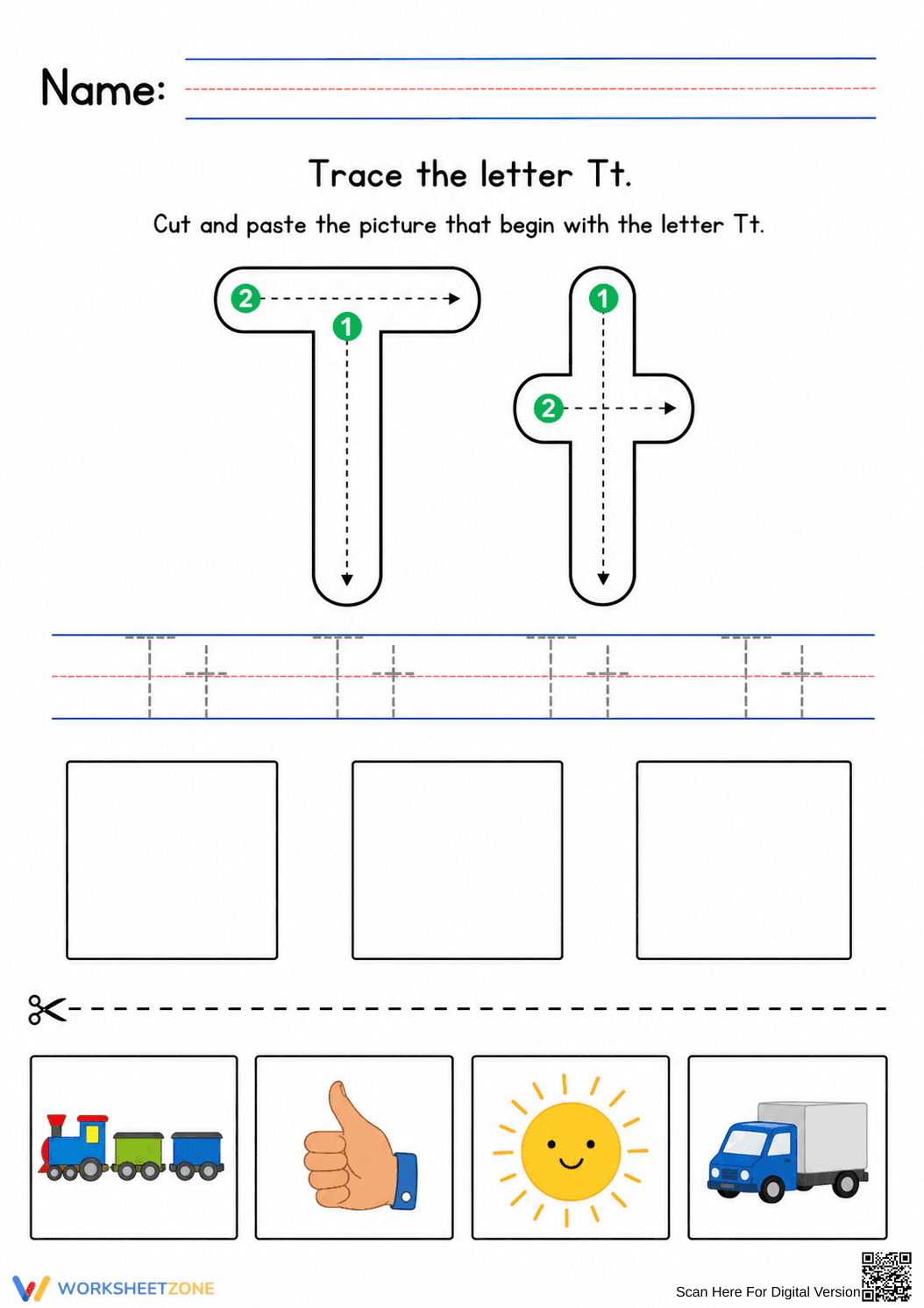 Letter Tt Cut-and-Paste Worksheet - Page 1