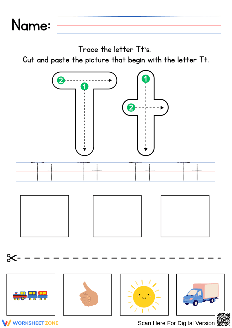 Letter Tt Cut-and-Paste Worksheet - Page 1