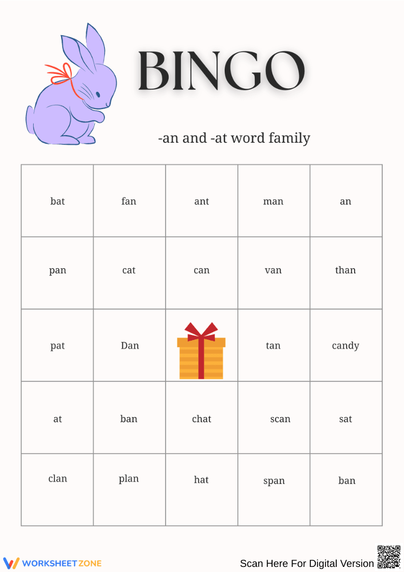 -an and -at Word Family Bingo Game - Page 1
