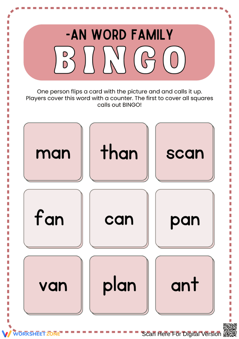 -an Word Family Bingo Game - Page 1