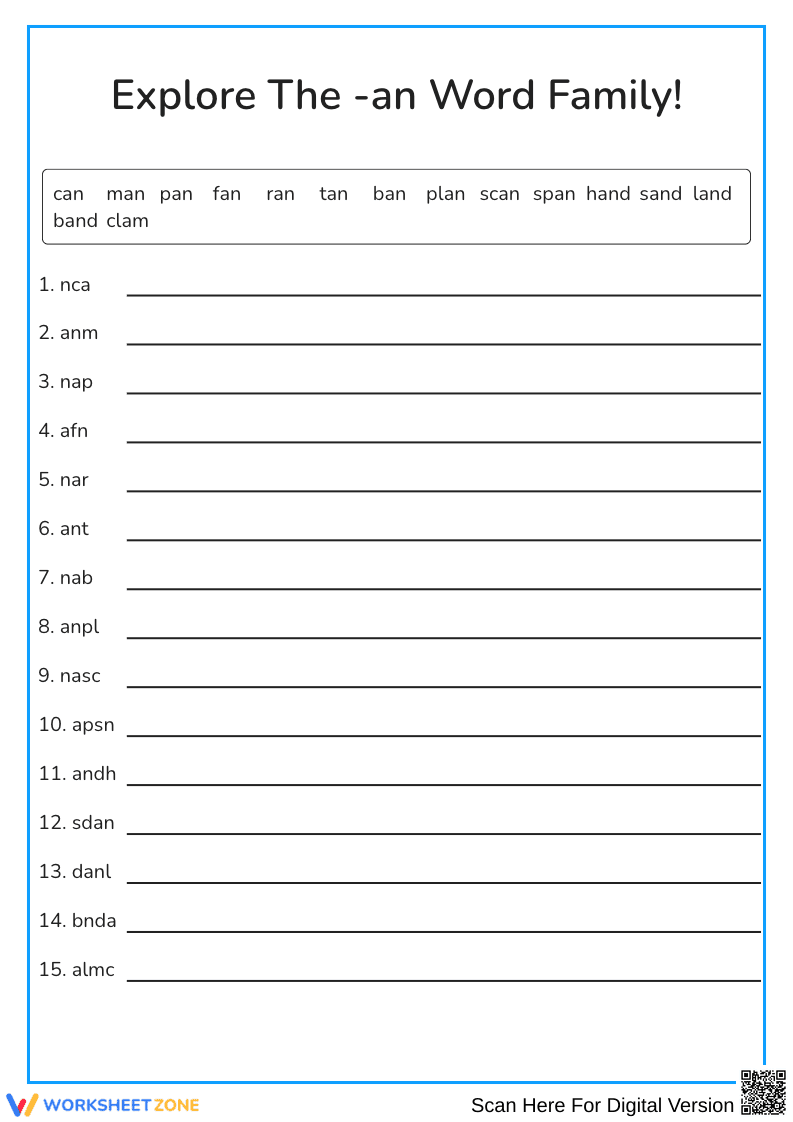 -an Word Family Scrambled Word Challenge - Page 1