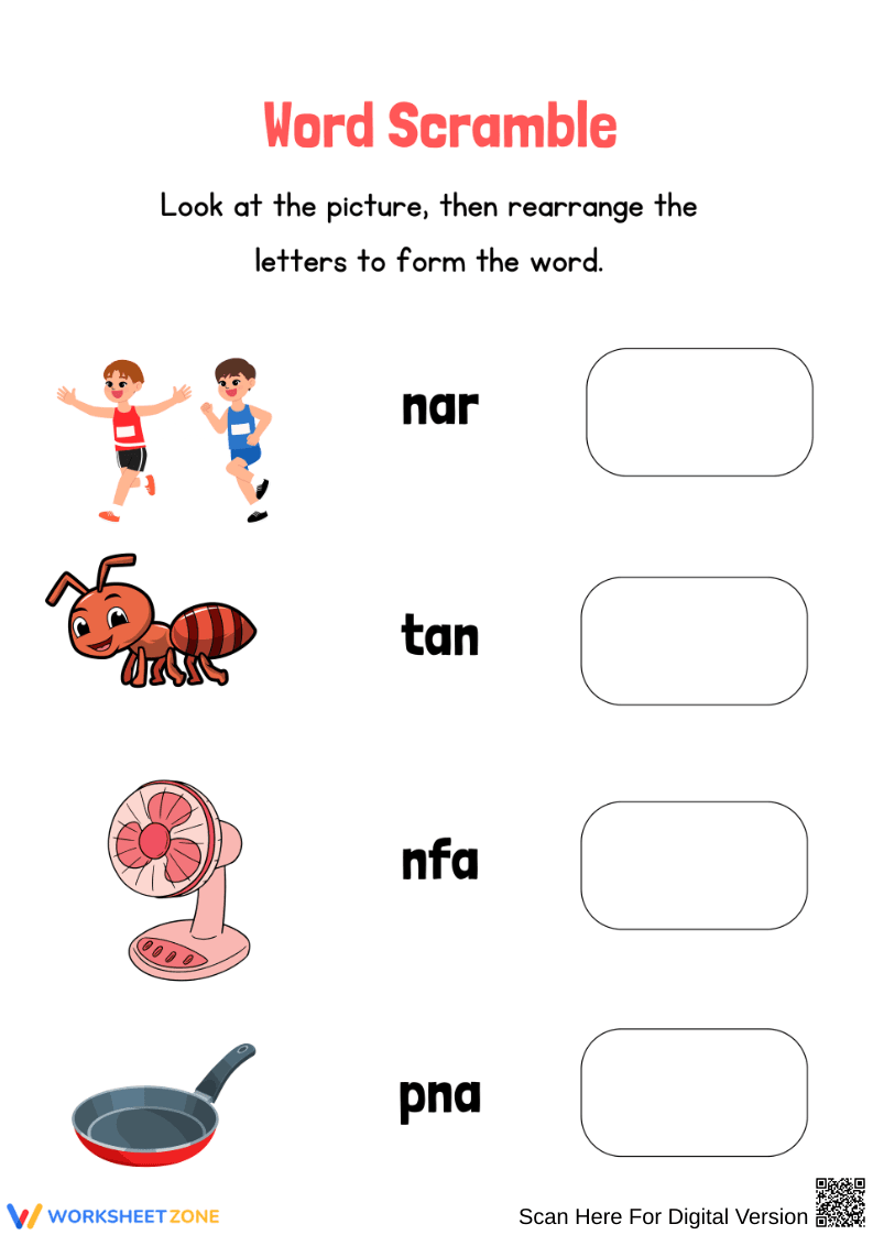 CVC Word Scramble: Unscramble the -AN Words - Page 1