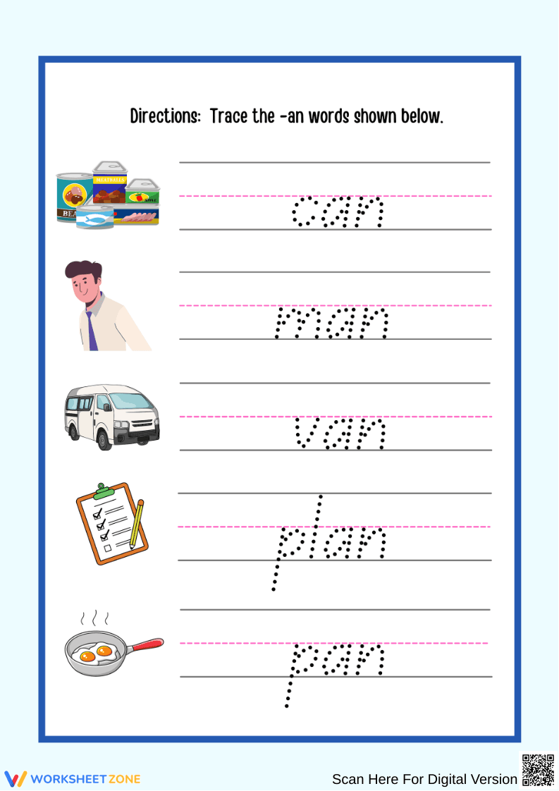 Trace the -an Words Worksheet - Page 1