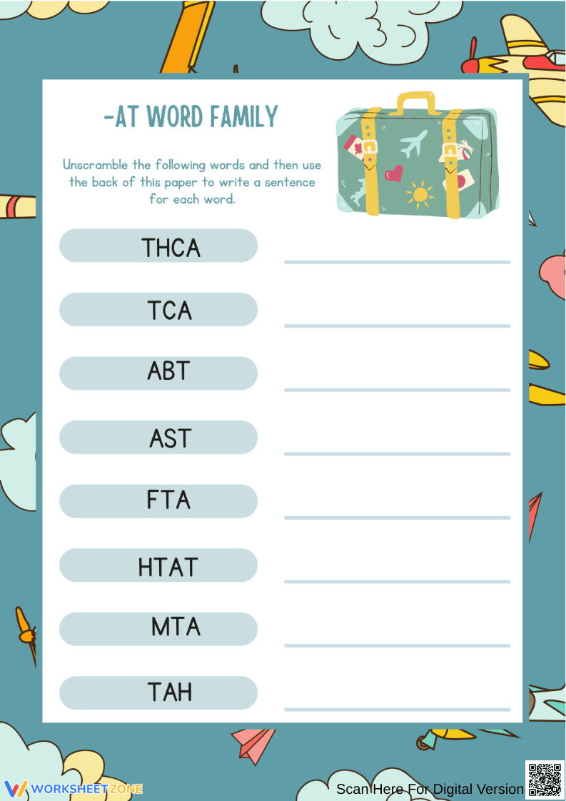 -at Word Family Scramble Worksheet - Page 1
