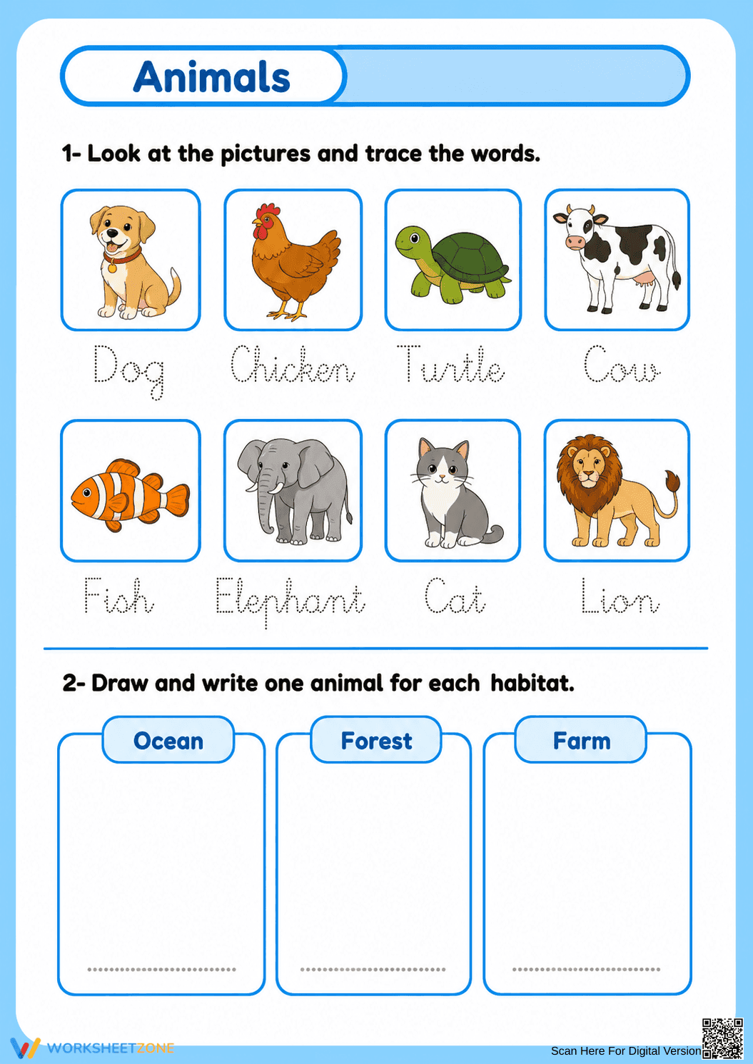 Animal Habitats Printable Worksheet | Grade 1 Science - Page 1